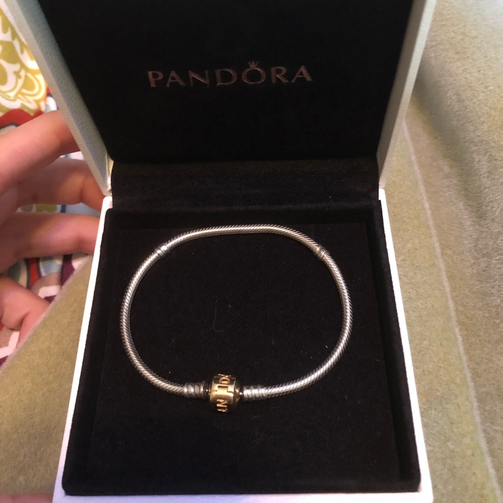Pandora sterling silver bracelet w 14K gold clasp